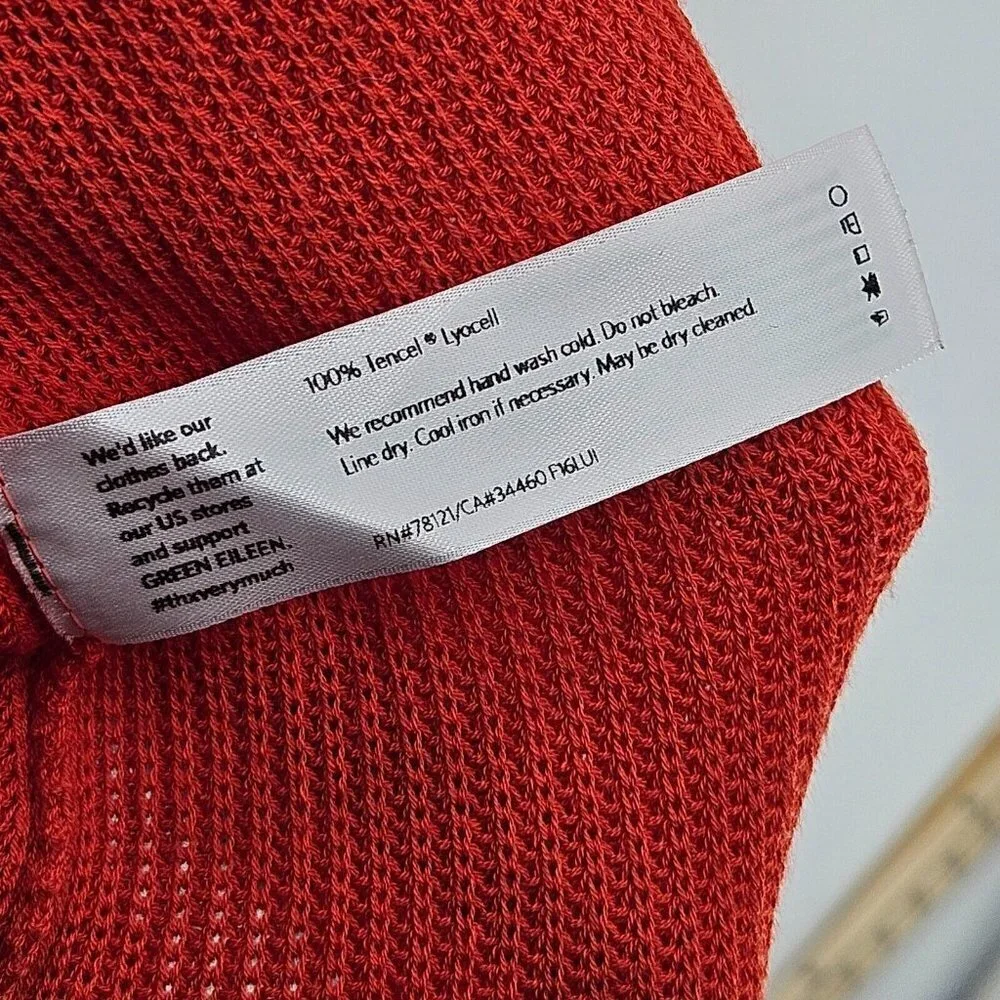 Eileen Fisher Tencel V-Neck Sweater Orange Women's L Knit Career Lounge Wear